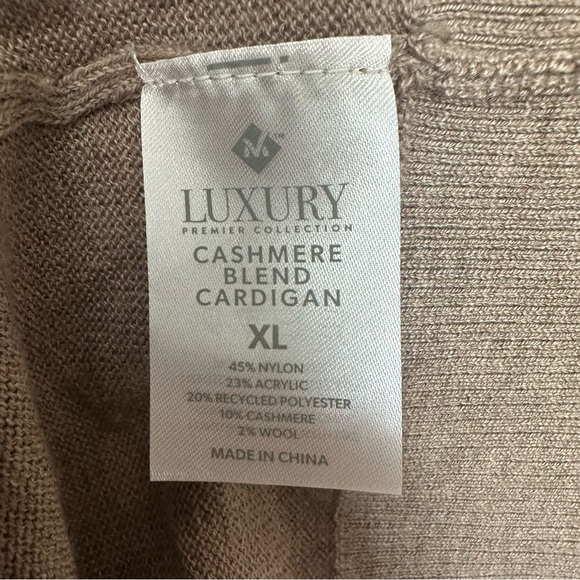 Women's Tan Open Front Cashmere Blend Cardigan Sweater - Picture 4 of 6